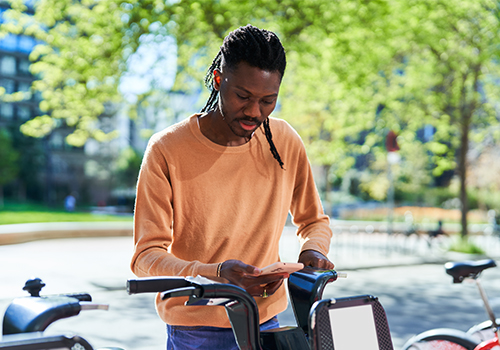 Man commuting to work by bicycle